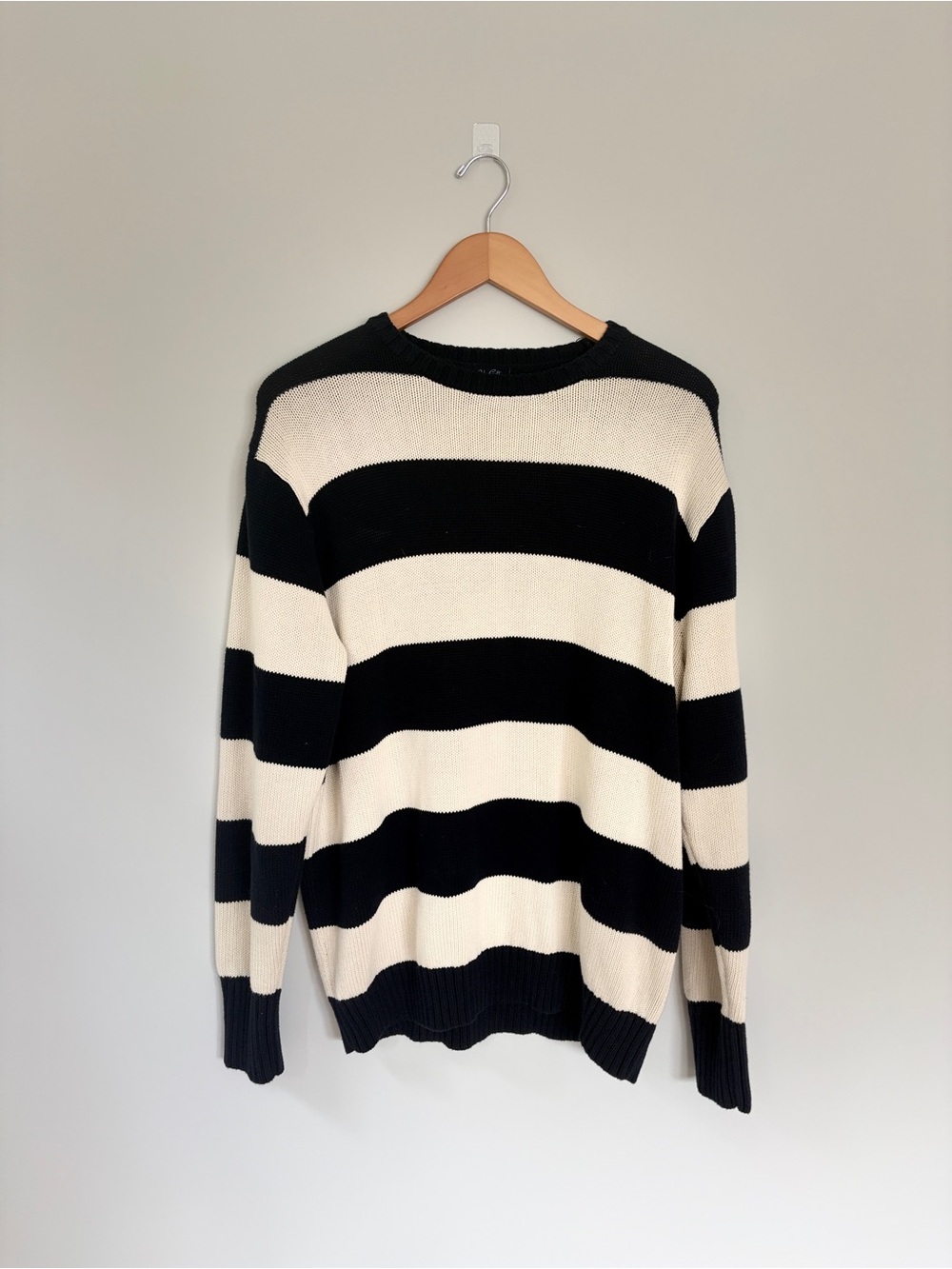 John Galt Navy & White Striped Thick Knit Sweater